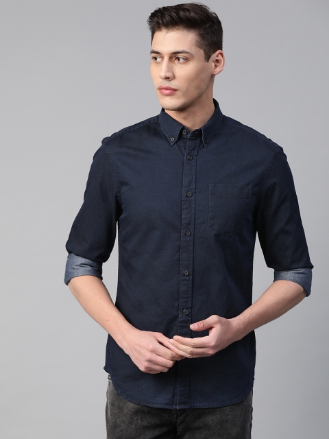 

Marks & Spencer Men Navy Blue Regular Fit Solid Chambray Casual Shirt