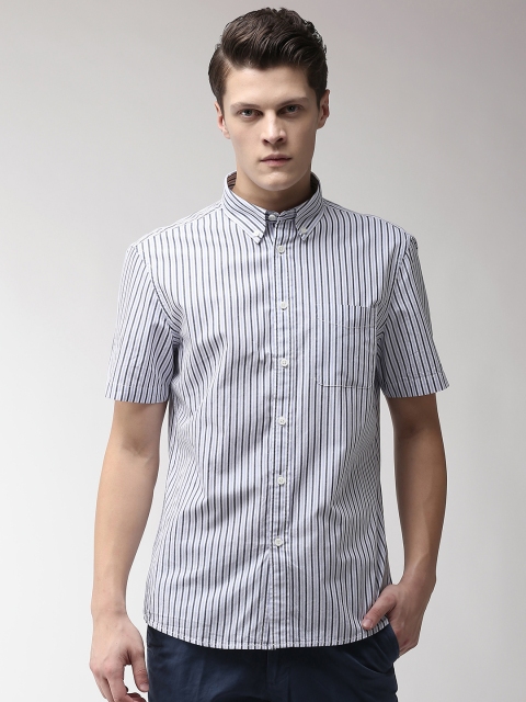 

Marks & Spencer Men White & Lavender Striped Casual Shirt