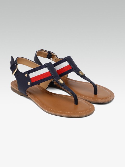 

Tommy Hilfiger Women Blue Woven Design T-Strap Flats