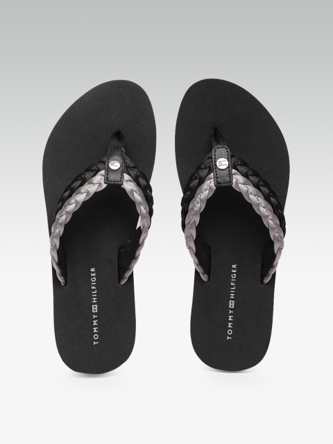 

Tommy Hilfiger Women Black & Grey Self Design Slip-On Flip Flops
