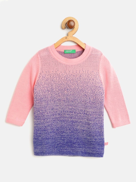 

United Colors of Benetton Girls Peach-Coloured & Blue Self Design Sweater