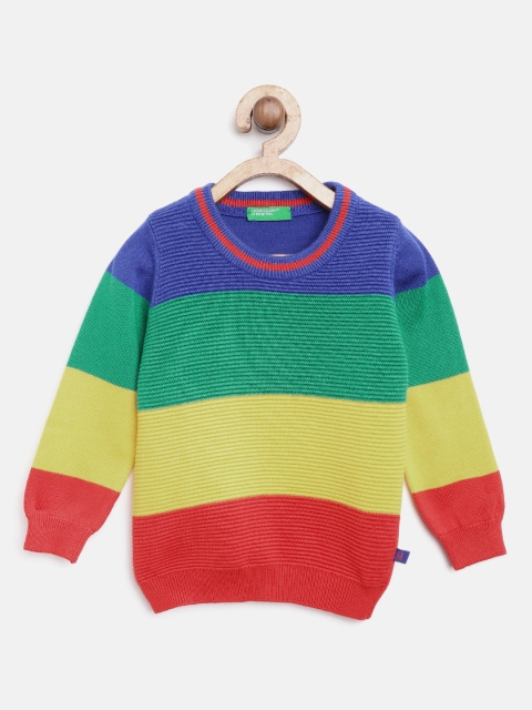 

United Colors of Benetton Boys Green & Yellow Colourblocked Sweater