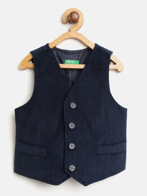 

United Colors of Benetton Boys Navy Blue Patterned Velvet Finish Waistcoat