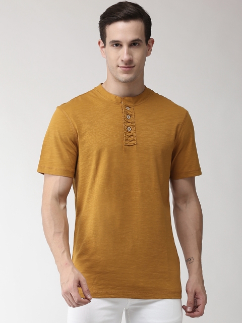 

Marks & Spencer Men Mustard Yellow Solid Henley Neck T-shirt