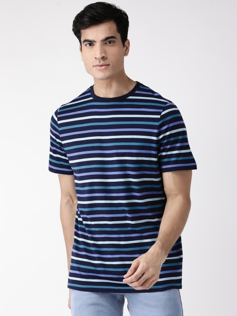 

Marks & Spencer Men Navy Striped Round Neck T-shirt, Navy blue