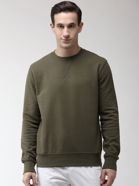 

Marks & Spencer Men Olive Green Solid Sweatshirt