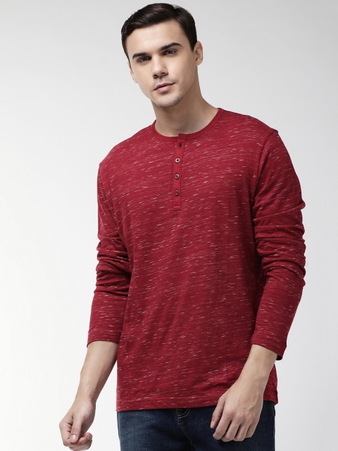 

Marks & Spencer Men Maroon Self Design Slim Fit Henley Neck T-shirt