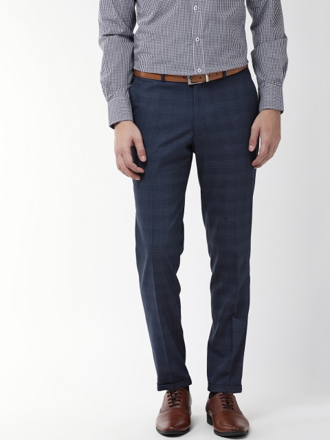 

Marks & Spencer Men Navy Blue Skinny Fit Checked Formal Trousers