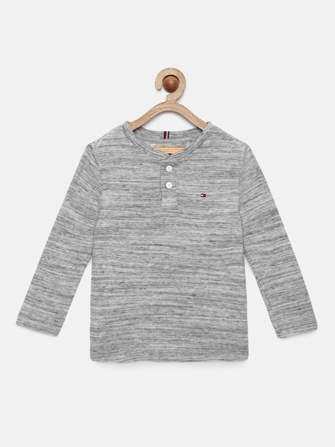 

Tommy Hilfiger Boys Grey Self-Design Henley Neck T-shirt
