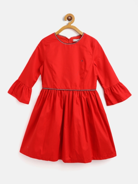 

Tommy Hilfiger Girls Red Self-Striped Cotton Fit & Flare Dress