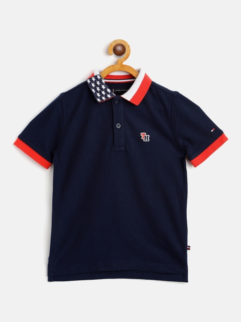 

Tommy Hilfiger Boys Navy Blue Solid Cotton Polo Collar T-shirt
