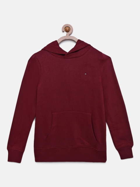 

Tommy Hilfiger Boys Maroon Solid Hooded Sweatshirt