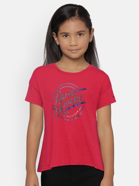 

Tommy Hilfiger Girls Pink Printed Round Neck T-shirt