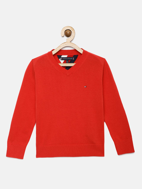 

Tommy Hilfiger Boys Red Solid Pure Cotton Pullover