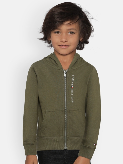 

Tommy Hilfiger Boys Olive Green Solid Hooded Sweatshirt