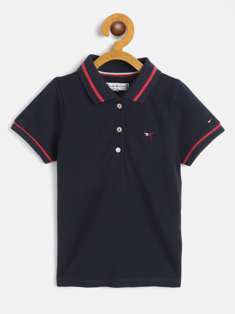 

Tommy Hilfiger Girls Navy Blue Solid Polo Collar T-shirt