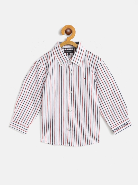 

Tommy Hilfiger Boys White & Red Regular Fit Striped Cotton Casual Shirt