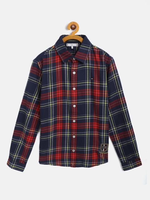 

Tommy Hilfiger Boys Navy Blue & Red Regular Fit Checked Cotton Casual Shirt