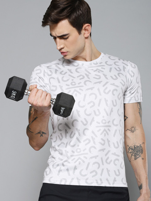 

Cultsport Men White & Grey Printed Flydry Active Slim Fit Training T-shirt
