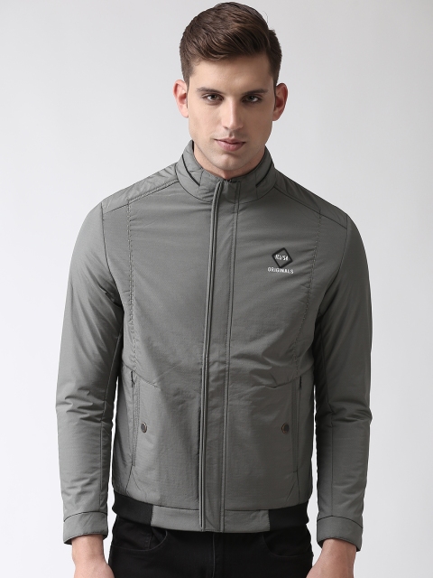 

Fort Collins Men Grey Solid Bomber Jacket