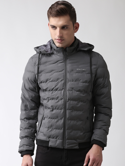 

Fort Collins Men Grey Solid Padded Jacket with Detachable Hood