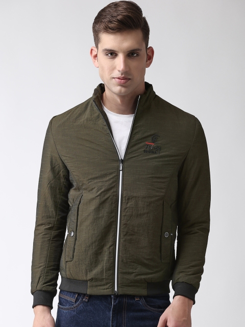 

Fort Collins Men Olive Green Solid Bomber Jacket