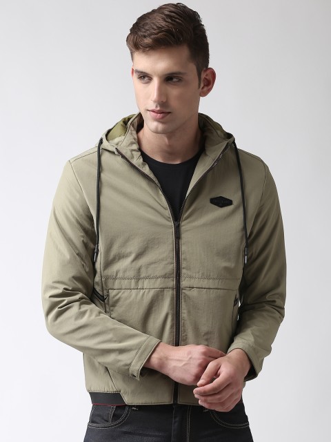 

Fort Collins Men Olive Green Solid Tailored Jacket with Detachable Hood
