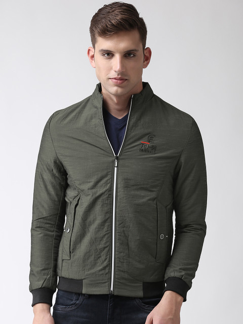 

Fort Collins Men Olive Green Solid Bomber Jacket