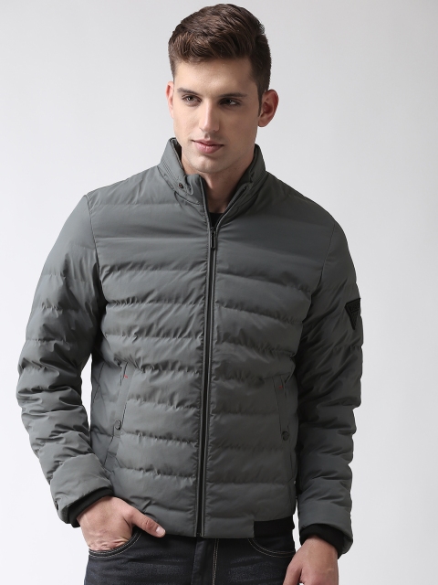 

Fort Collins Men Grey Solid Padded Bomber Jacket