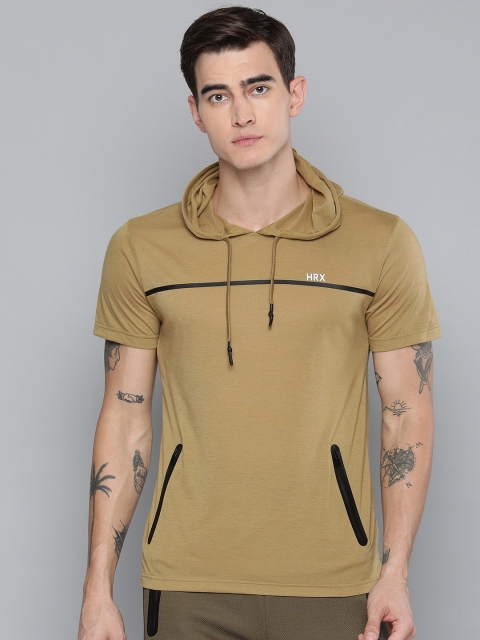 

HRX by Hrithik Roshan Men Camel Brown Solid Hood Antimicrobial Active Training T-shirt