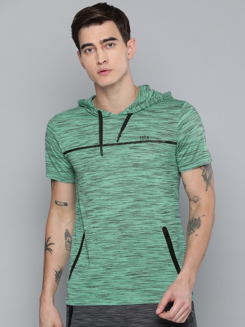 

HRX by Hrithik Roshan Men Green Self Design Hood Rapid Dry Antimicrobial Active T-shirt