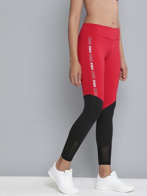 

HRX by Hrithik Roshan Women Red & Black Colourblock Regular Fit Rapid Dry Training Tights