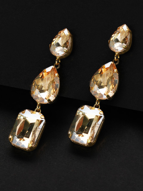 

Rubans Gold-Plated & Pink Handcrafted Teardrop Shaped Drop Earrings
