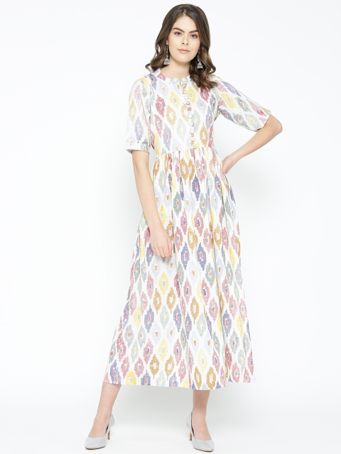 

Sringam Women Off-White & Red Ikat Print Maxi Dress