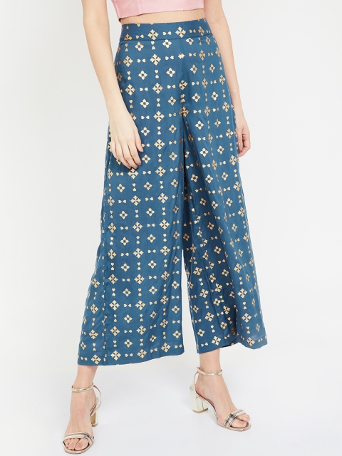 

Melange by Lifestyle Women Navy Blue Printed Flared Palazzos