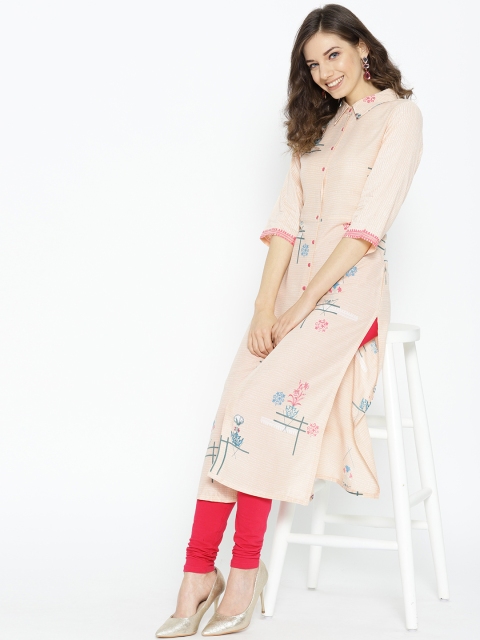 

HERE&NOW Women Cream-Coloured Printed Straight Kurta