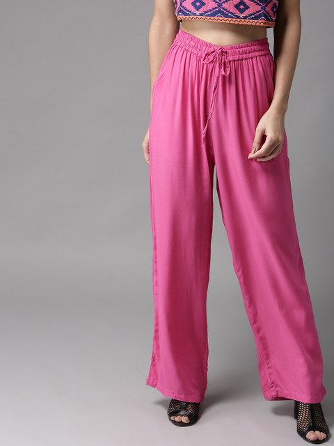 

HERE&NOW Women Pink Solid Straight Palazzos