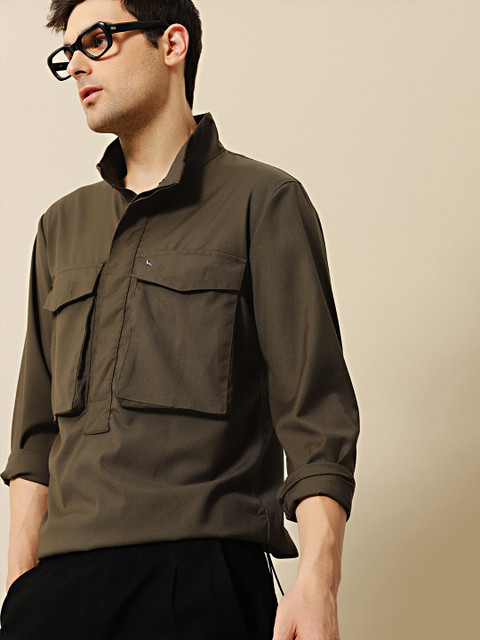 

Mr Bowerbird Men Liberal Fit Olive Green Solid Casual Shirt