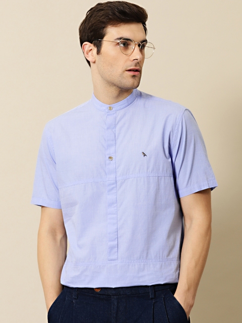 

Mr Bowerbird Men Liberal Fit Blue Solid Panelled Casual Shirt