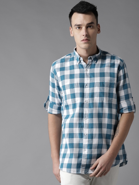 

DENNISON Men Blue & White Smart Slim Fit Checked Casual Shirt