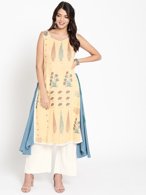 

HERE&NOW Women Cream-Coloured & White Printed Kurta with Palazzos