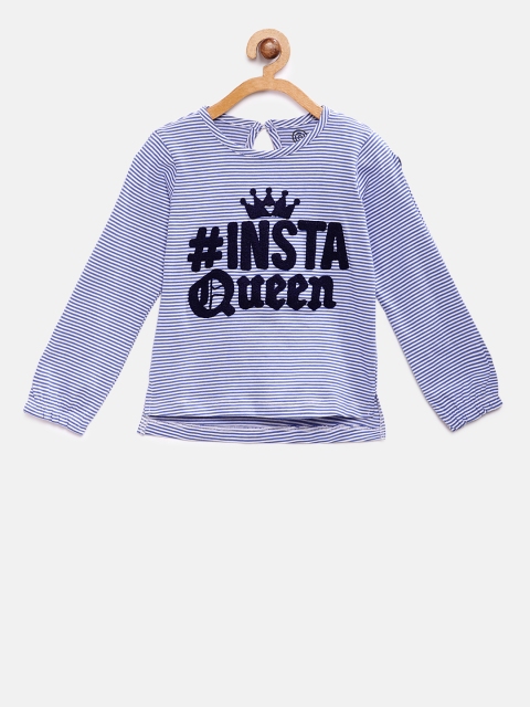 

TAMBOURINE Girls Blue Striped Round Neck T-shirt