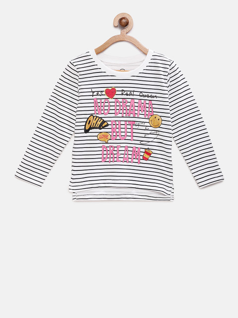 

TAMBOURINE Girls Grey Striped Round Neck T-shirt
