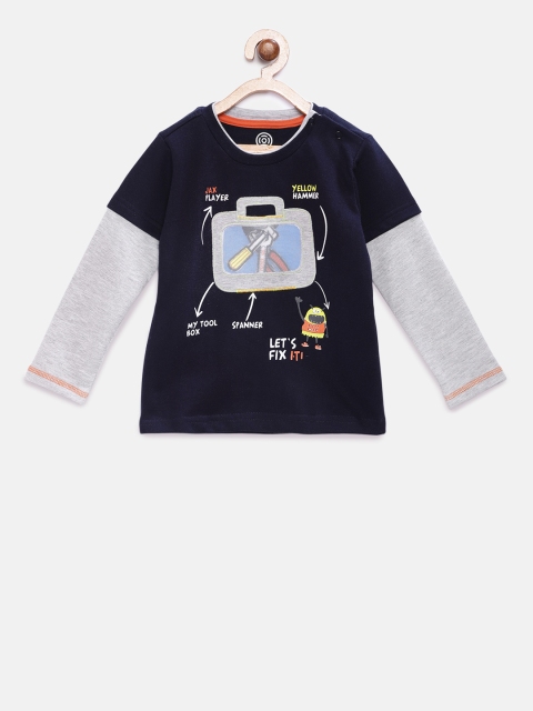

TAMBOURINE Boys Navy Blue Printed Round Neck T-shirt