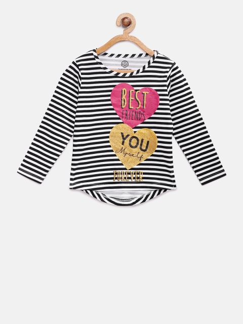 

TAMBOURINE Girls Grey & Black Striped Round Neck T-shirt