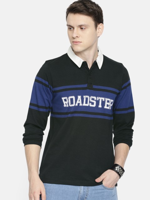 

Roadster Men Black & Navy Blue Printed Polo Collar T-shirt