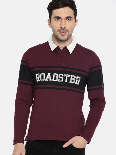 

Roadster Men Burgundy Printed Polo Collar T-shirt