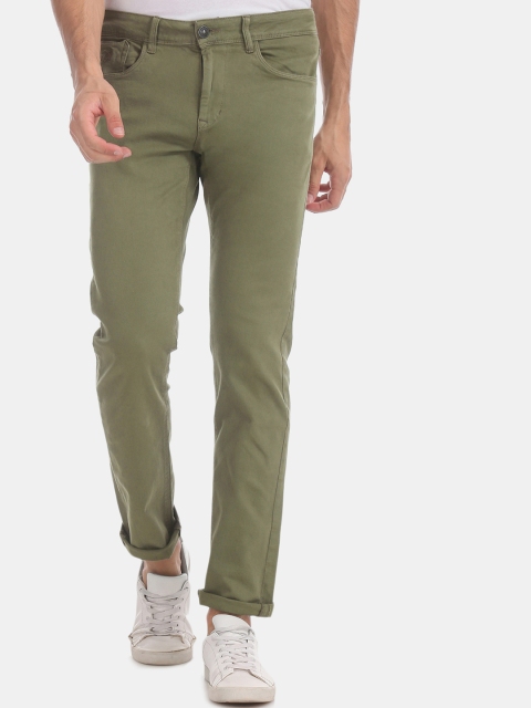 

Flying Machine Men Olive Green Mid-Rise Clean Look Tapered Fit Stretchable Jeans