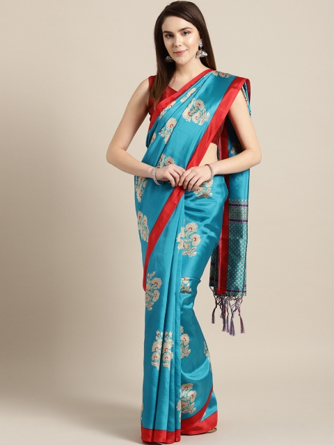 

Ishin Women Blue & Beige Printed Mysore Silk Saree
