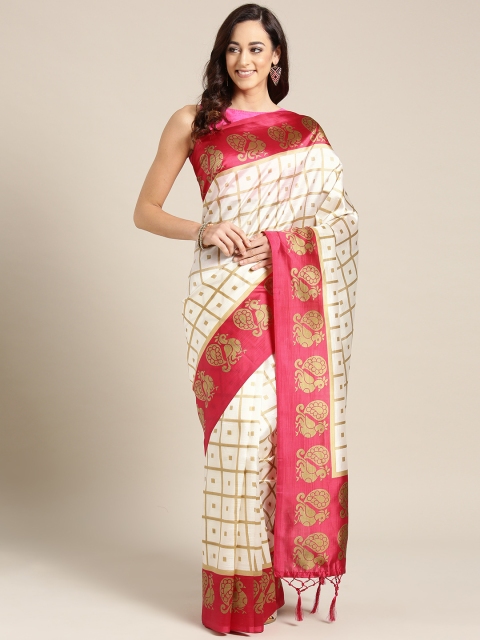 

Ishin Off-White & Golden Checked Mysore Silk Saree